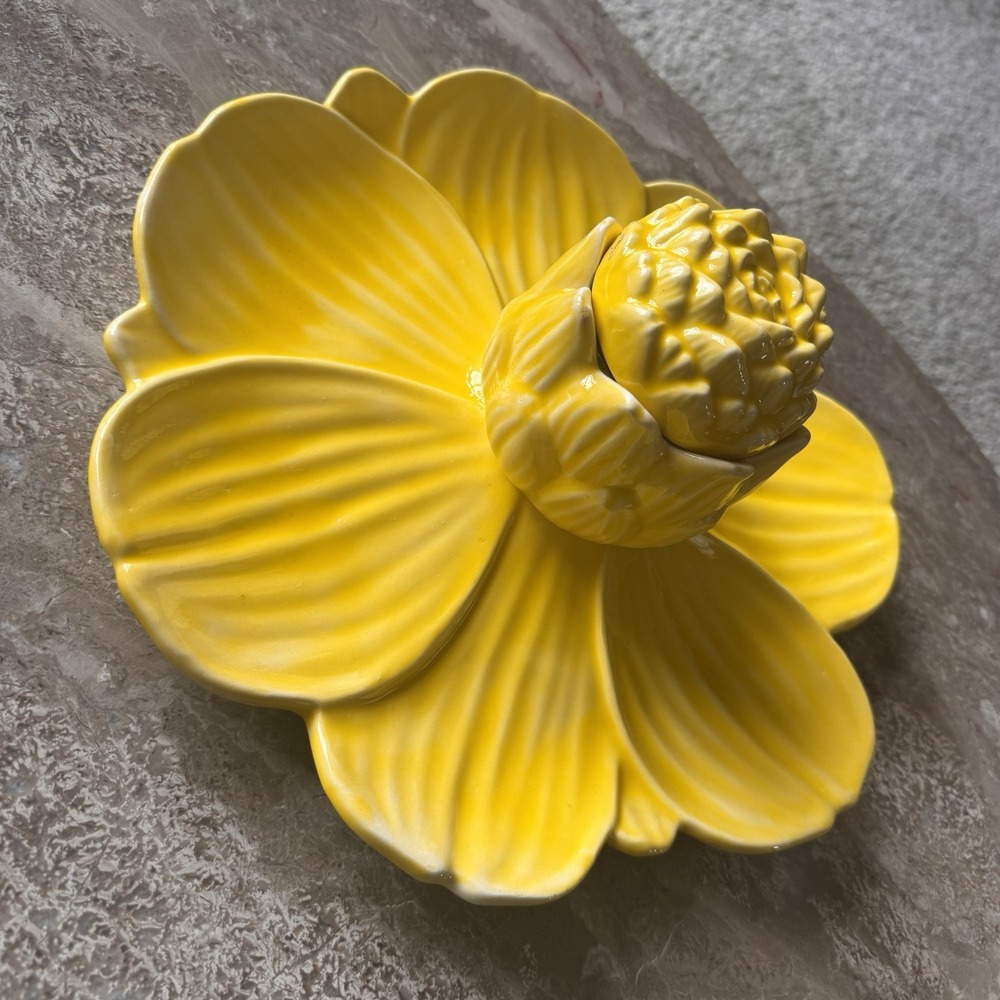 Yellow Ceramic Appetizer Chip Dip Bowl With Lid Sunflower